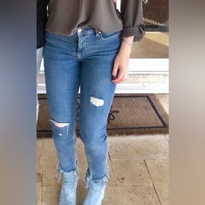 Free People Raw Hem Mid- Rise Jeans